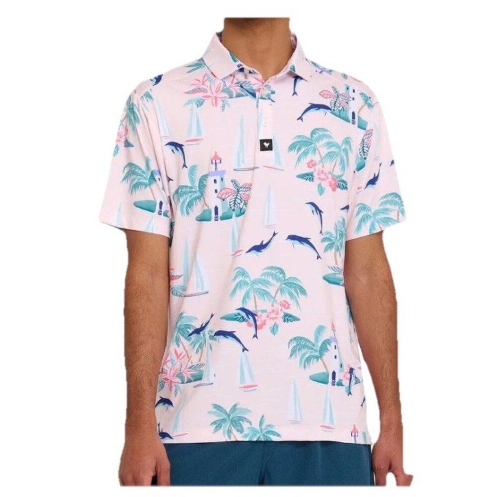 Bad Birdie Men's M Marino Original Printed Golf Polo‎ Shirt UPF 50+ Hawaiian